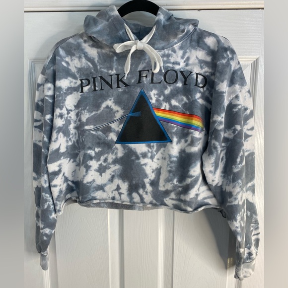 Pink Floyd Tie Dye Cropped Hoodie GrayWhite Size Large Used Excellent Condition - Picture 3 of 9